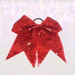 7 inch Sequin Cheer Bows, Girls Sequin Cheerleader Bow Pony