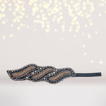 Black And Gold Bead Gatsby Leaf Headband, Holiday Beads Headband