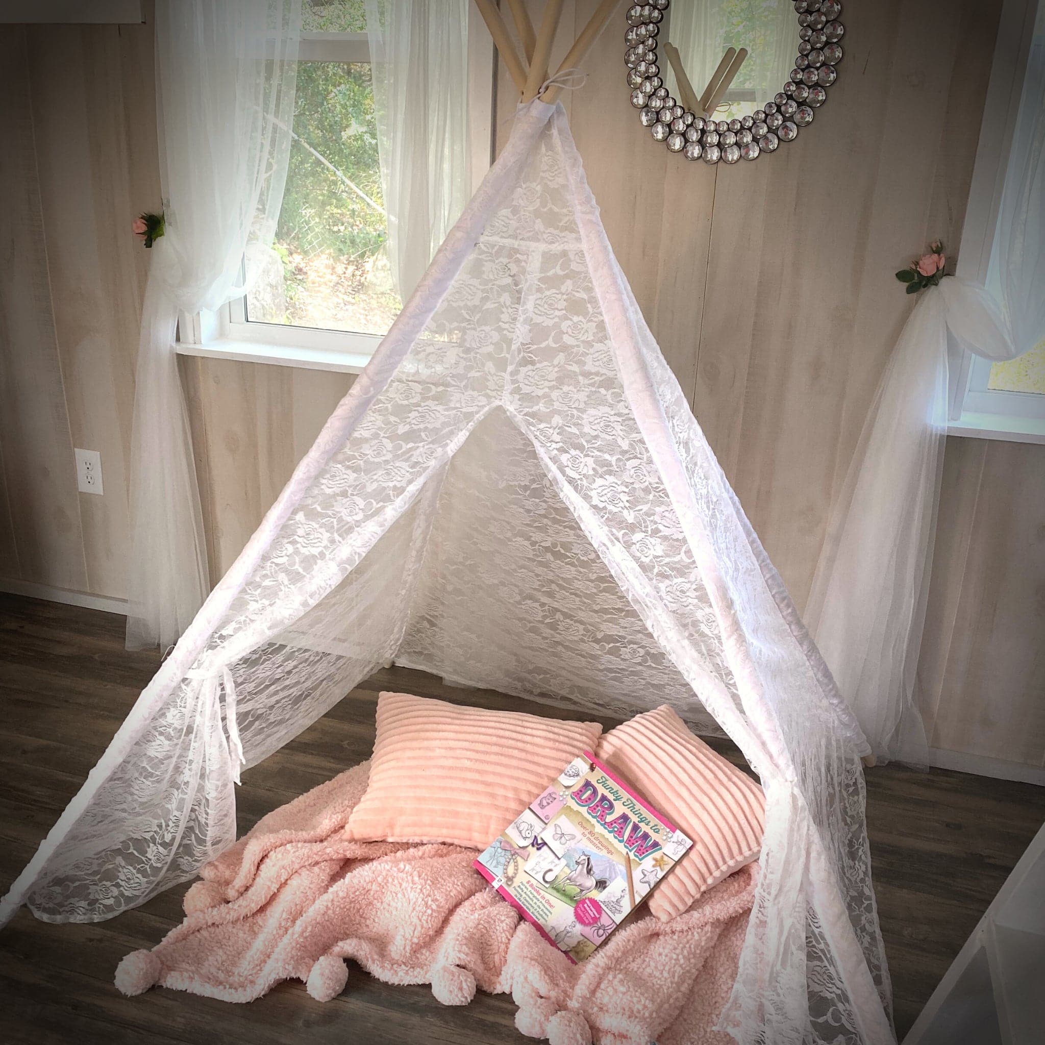 Dainty White Lace Kids Tee Pee, Children's White Lace Tent Ivory