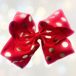 Girls 7 inch Metallic Gold Polka Dot Grosgrain Hair Bow on Alligator Clip