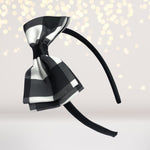 Girls Buffalo Check Plaid Lumber Jack Print Bow Headband, Black and White Plaid