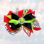 Girls Christmas Rocking Zebra Bling Hair Bow