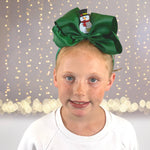 Girls Large Bow Christmas Headband Reindeer and Snow Man