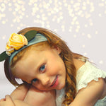 Girls Yellow Roses Cotton Headband