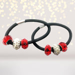 Glistening Beads Hair Ties, Black Glass Bead Hair Elastic, Pink Bead pony, Red Bead Hair elastic