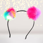 Accessories - Rainbow Fuzzy Furry Pom Pom Ears Headband
