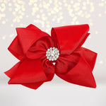 Red Snowflake Rhinestone Basic Boutique Hair Bow