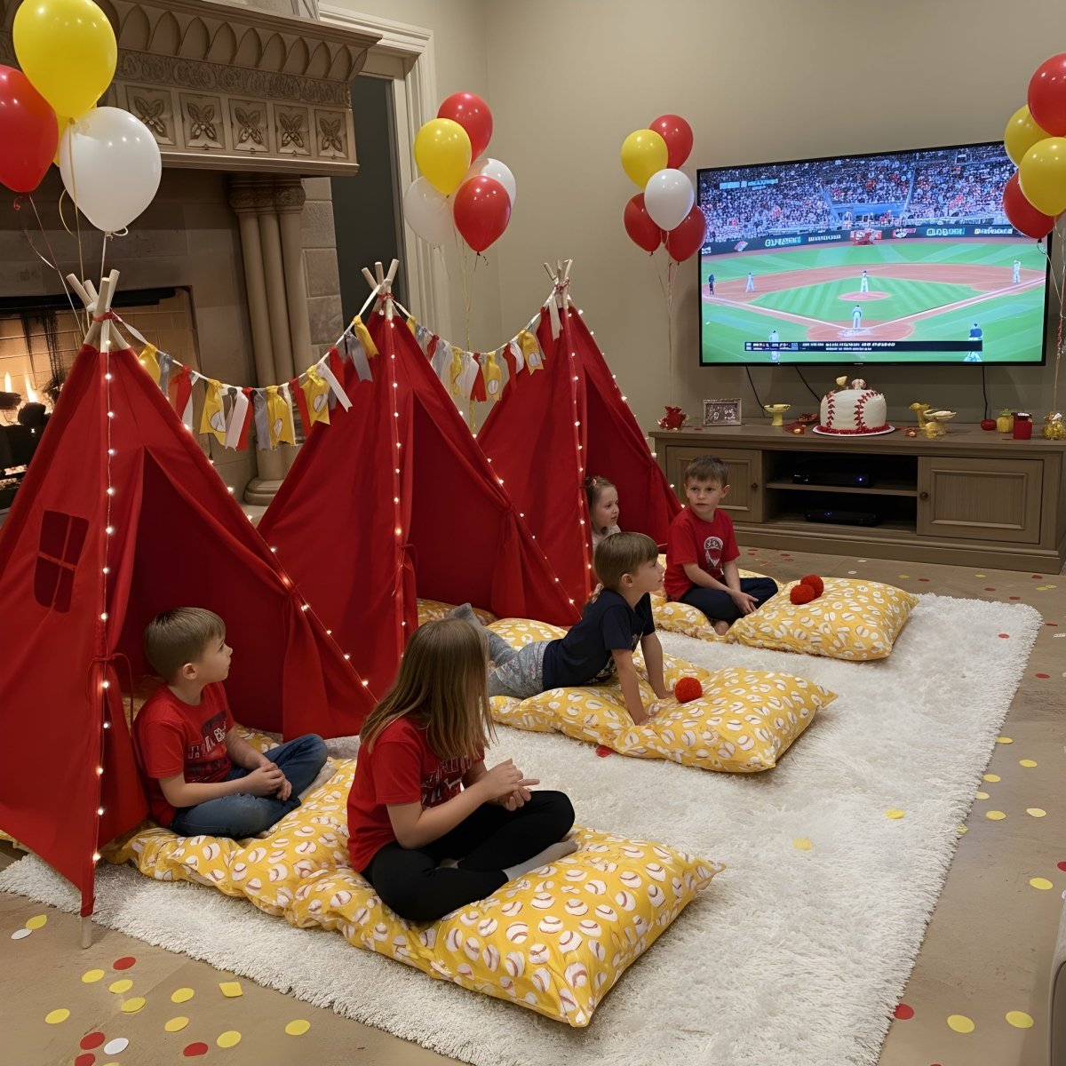 Baseball and Softball Teepee Tent Sleepover Party Kit, Baseball tee pee tent Slumber Party Glamping Set