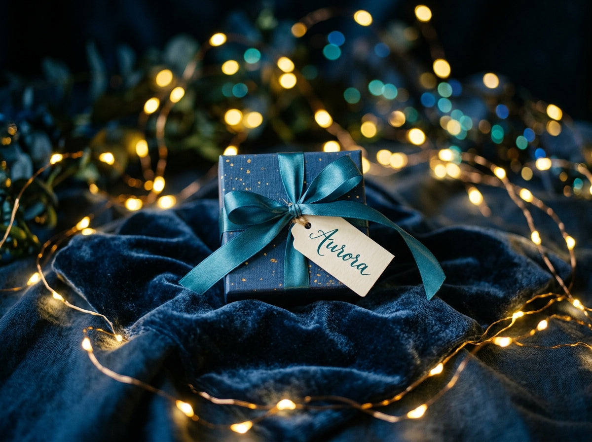 Chicky Chicky Bling Bling luxury holiday gift box with custom tag, velvet ribbon, and fairy lights for festive gifting
