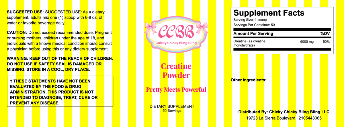 Pure Creatine Monohydrate Powder Supplement label 