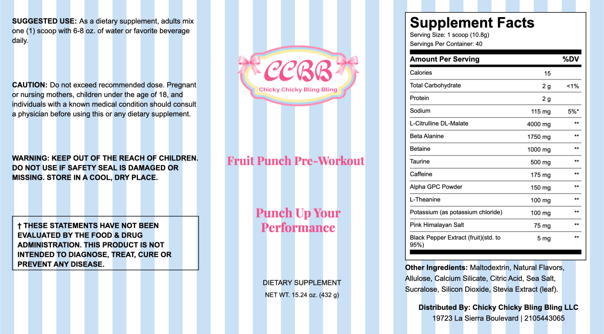Fruit Punch Pre-Workout Powder Supplement label