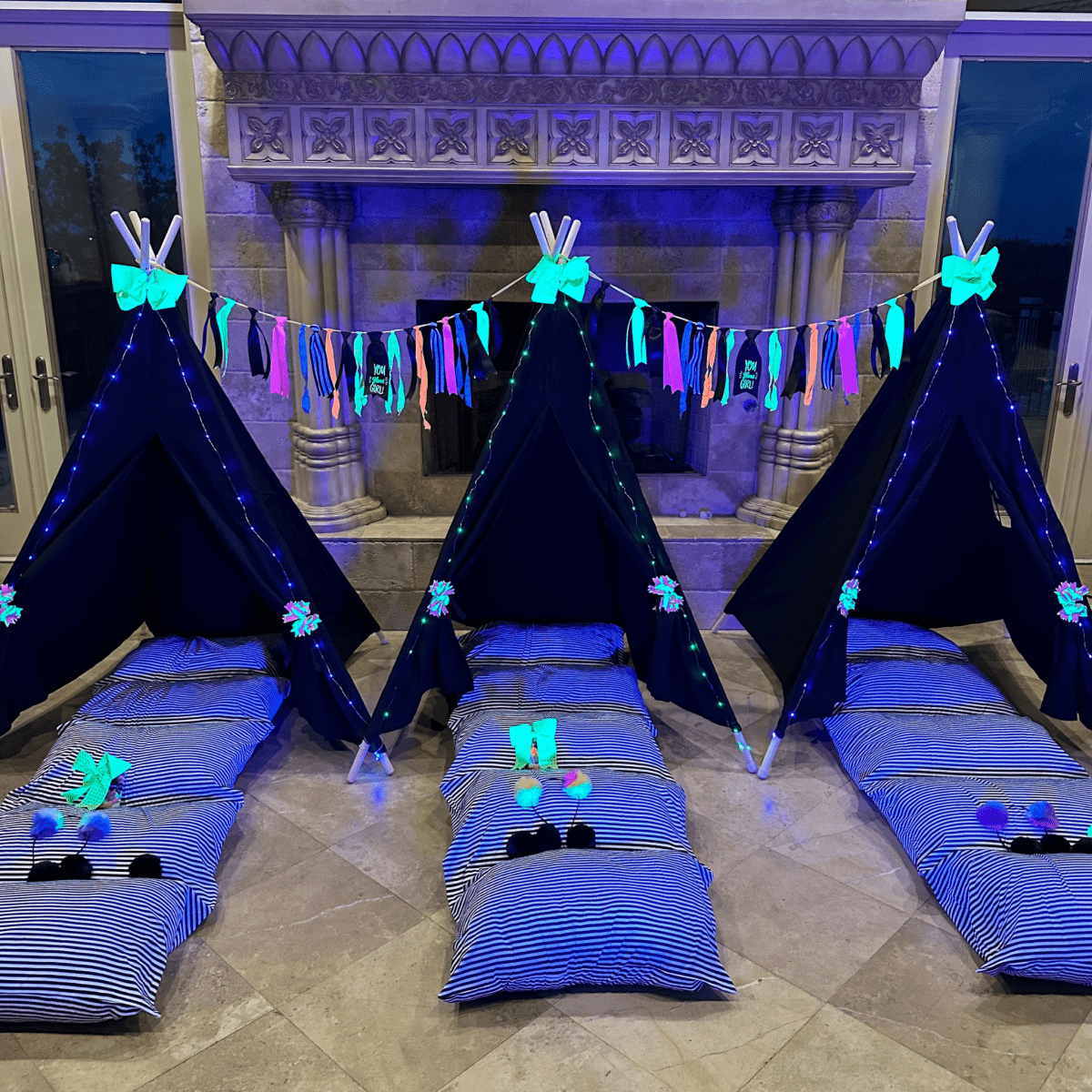 neon tent Glow Party-Glow in the Dark Party Supplies Sleepover Kit Black