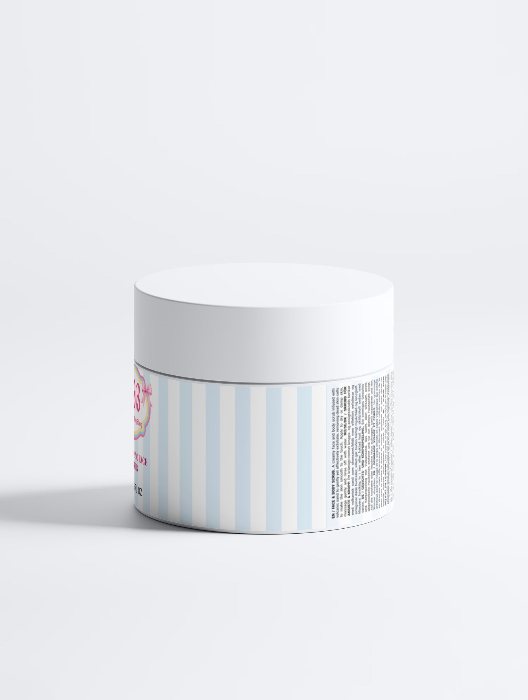 Icelandic Volcano Face & Body Scrub white jar displaying ingredient details on a white background