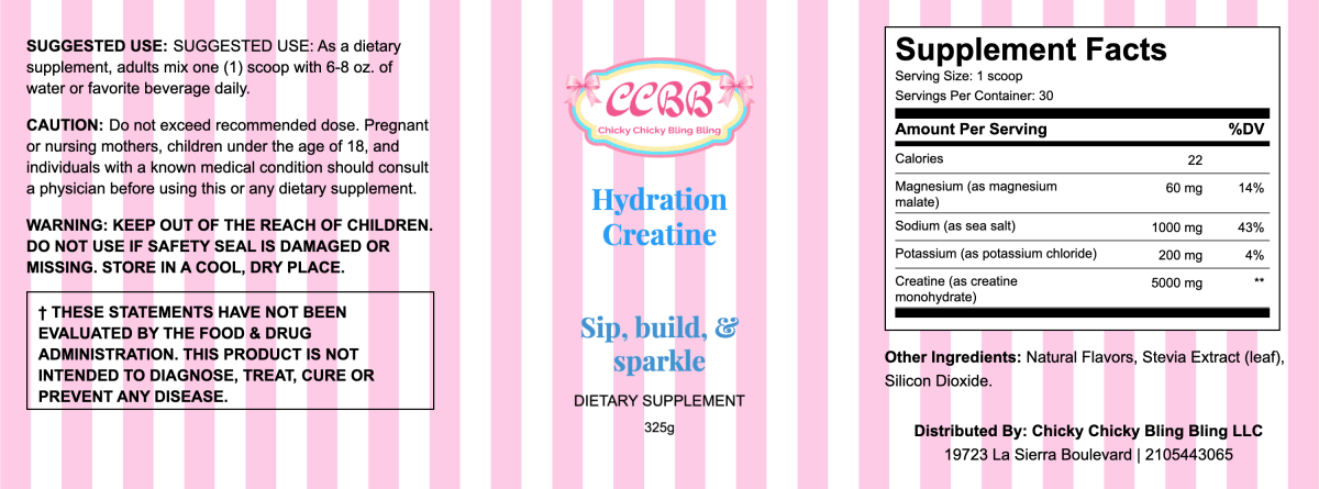 Hydration Creatine Monohydrate Powder label