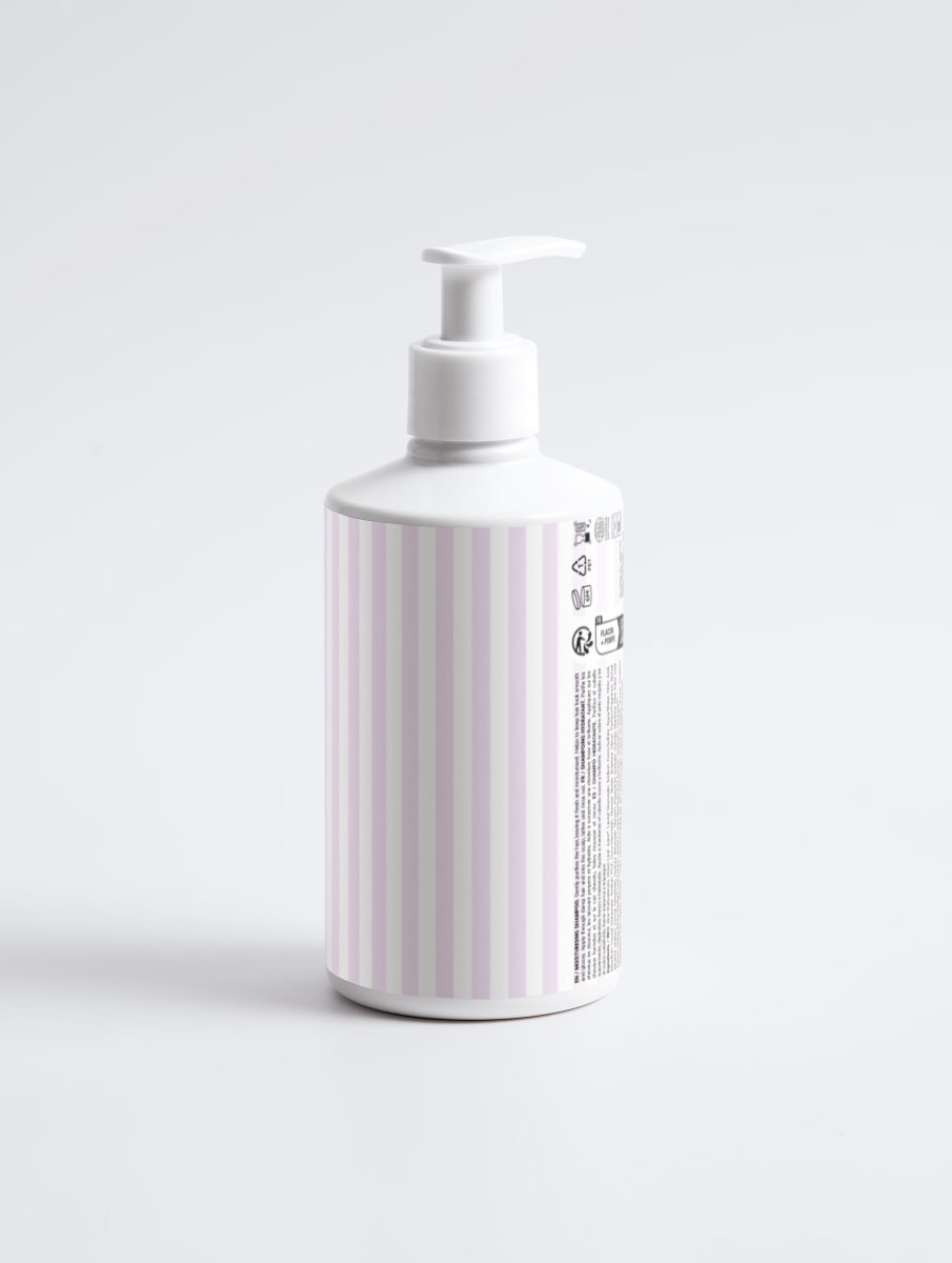 Side angle view of the Moisturizing Shampoo bottle showcasing clean white packaging