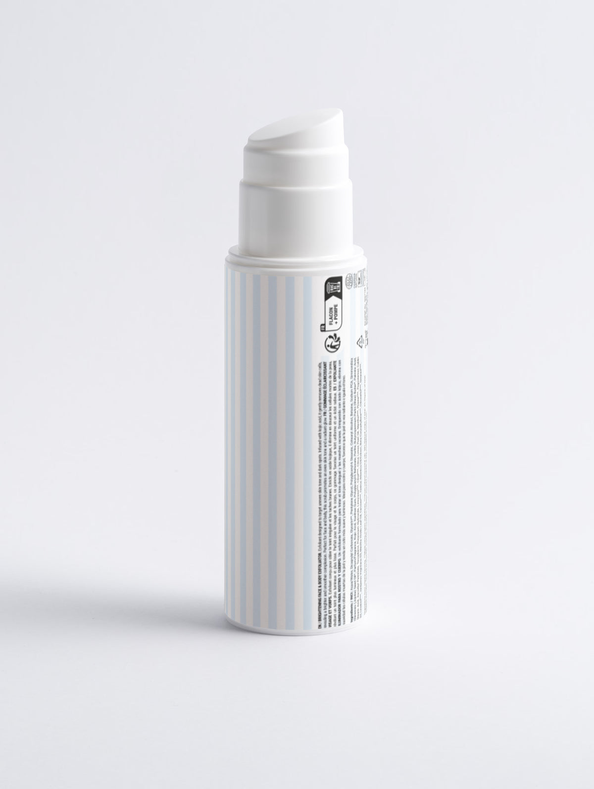 Brightening Face and Body Exfoliator blue and white striped pump bottle back view