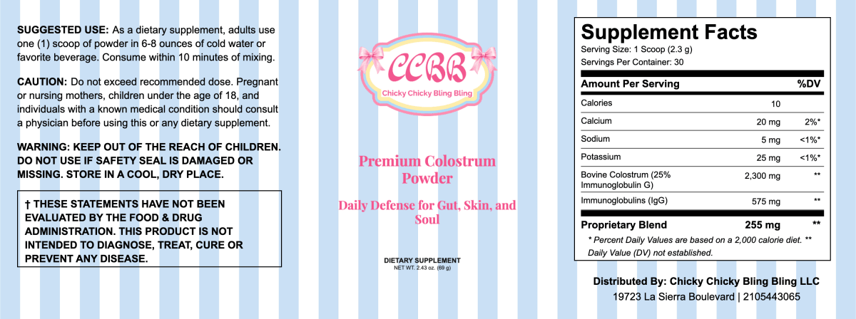 Premium colostrum supplement - 69g label