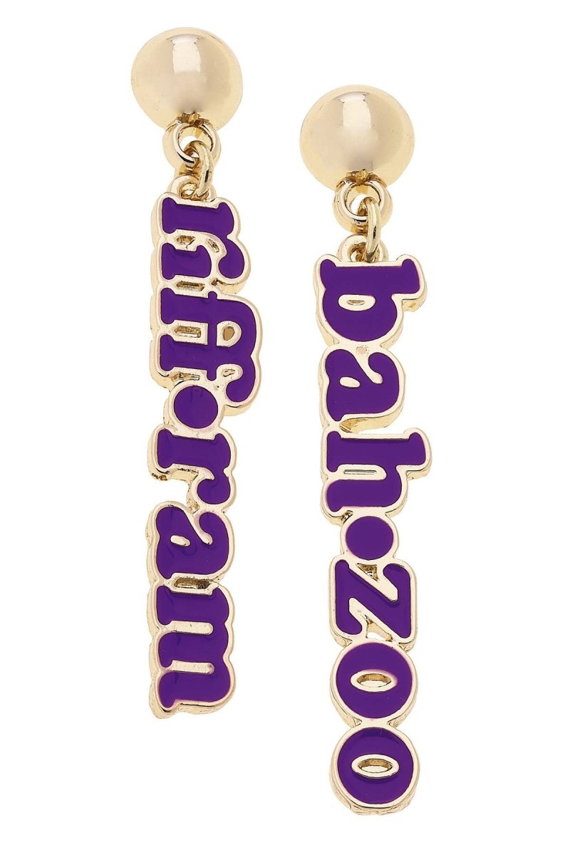 TCU Horned Frogs Slogan Earrings in Purple/Shiny Gold