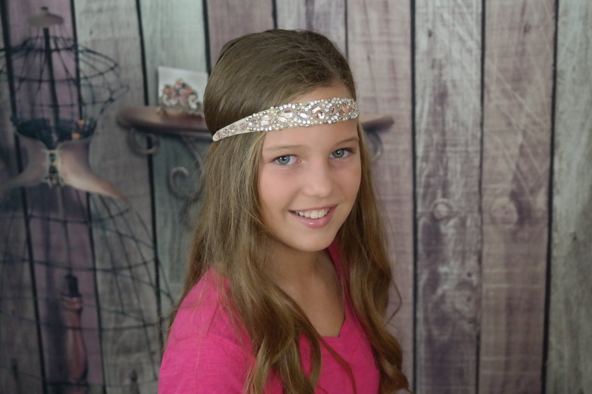 Vintage Wedding Headband, Champagne Rhinestones and Pearls Bridal Headband