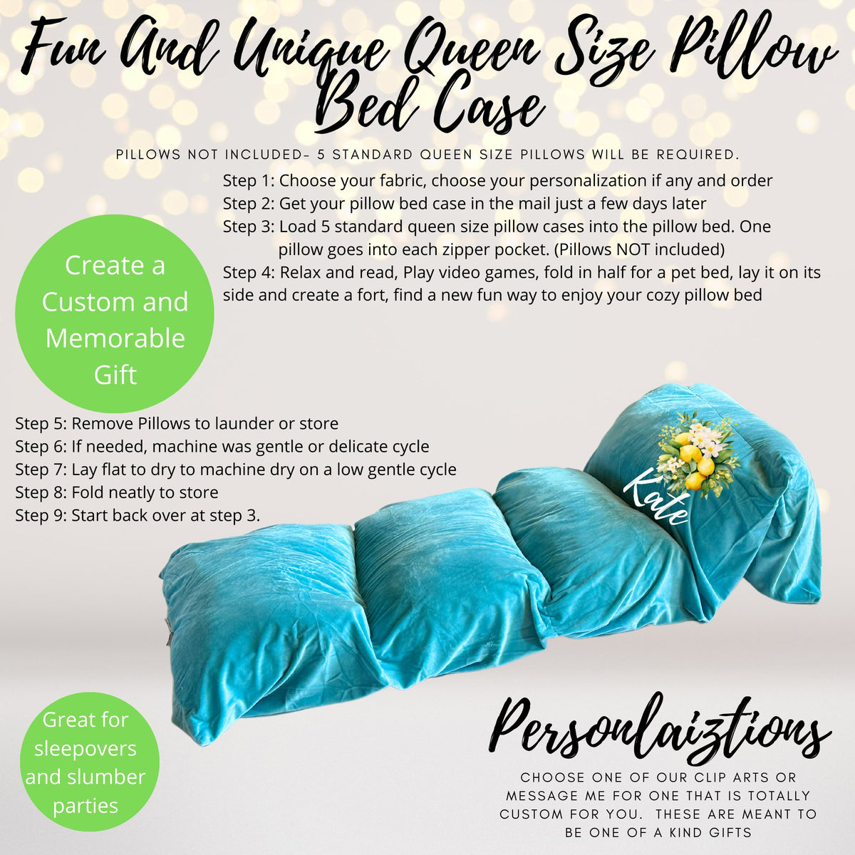 Turquoise Personalized kids pillow bed floor lounger - floor pillow for kids- lounger pillow- pillow floor lounger