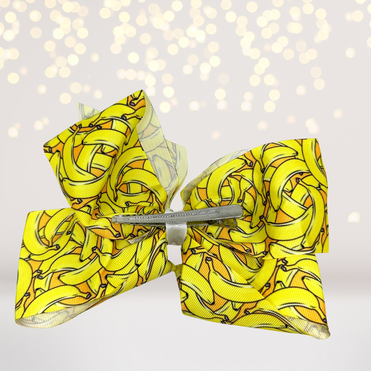 back of Bananas bow for hair- bananas hair barrette- bananas hair barrettes- bananas hair clip- bananas hair bow