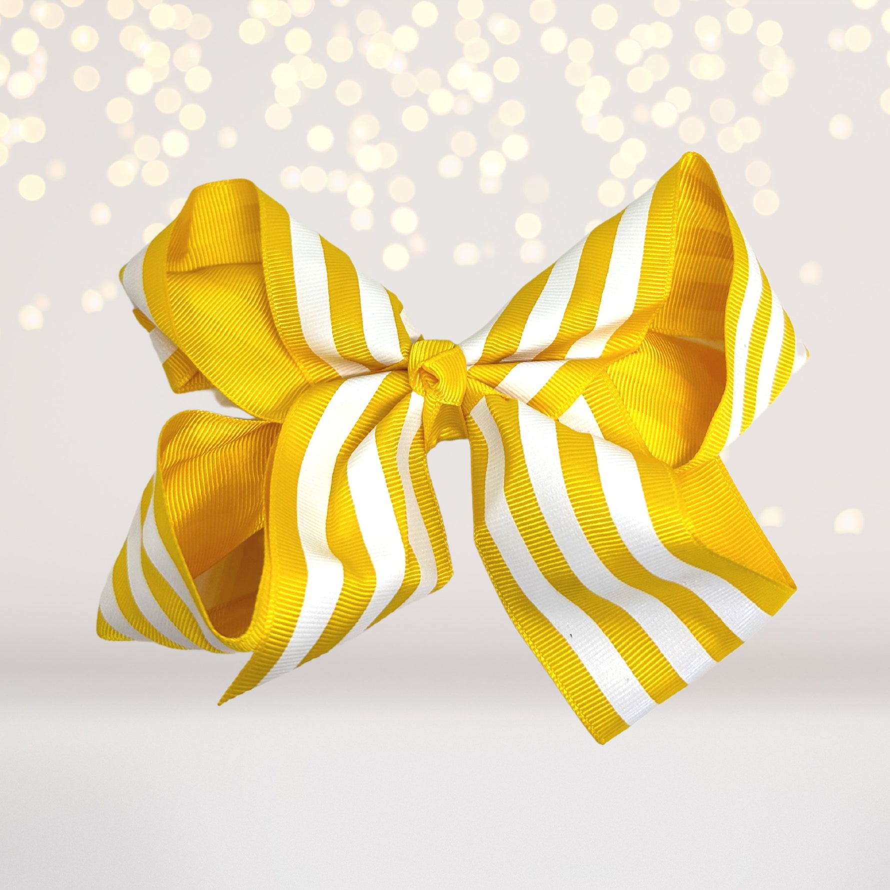 bow yellow and white stripe- yellow and white stripe hair barrette- striped bow for hair- hair accessories