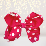 Girls hot pink shocking pink Polka Dot Hair Bow, 5 inch girls bows for hair, polka dot accessories for hair, hair bow