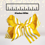 bow yellow and white stripe-yellow and white stripe hair barrette- striped bow for hair- hair accessories- measurements