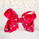 Girls passion fruit neon pink Polka Dot Hair Bow, 5 inch girls bows for hair, polka dot accessories for hair, hair bow