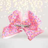 back of Sprinkles bow for hair- icing bows- sprinkles hair barrette- birthday hair bow- pink sprinkles hair barrettes
