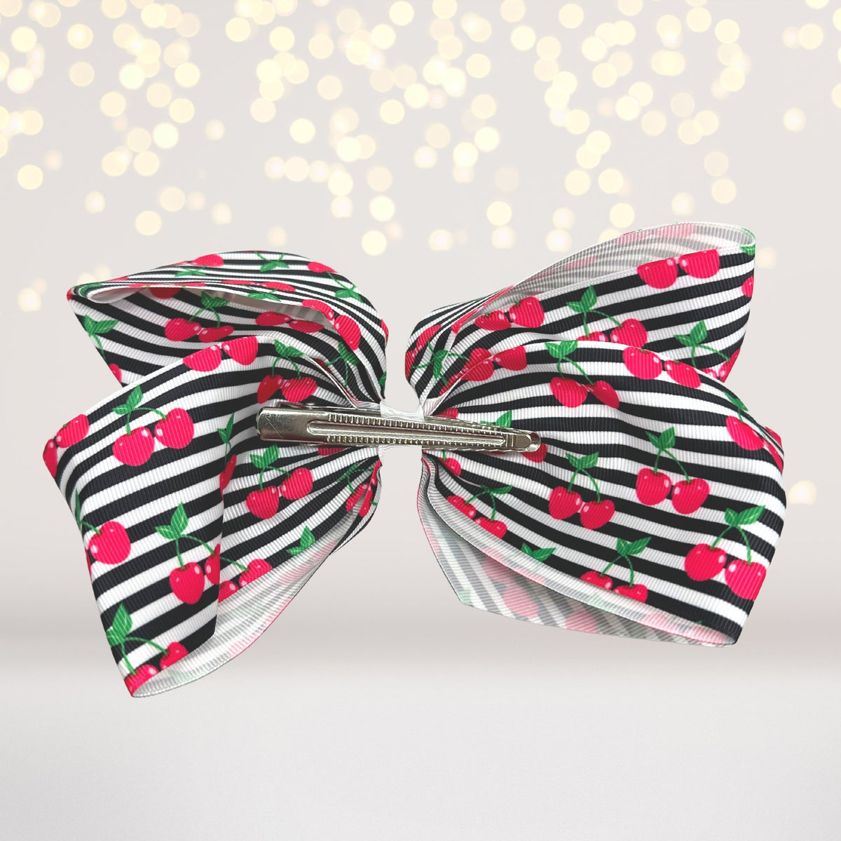 back of Cherries bow for hair- cherry hair bow- cherry hair barrette- cherries hair barrettes- cherry hair clip-
