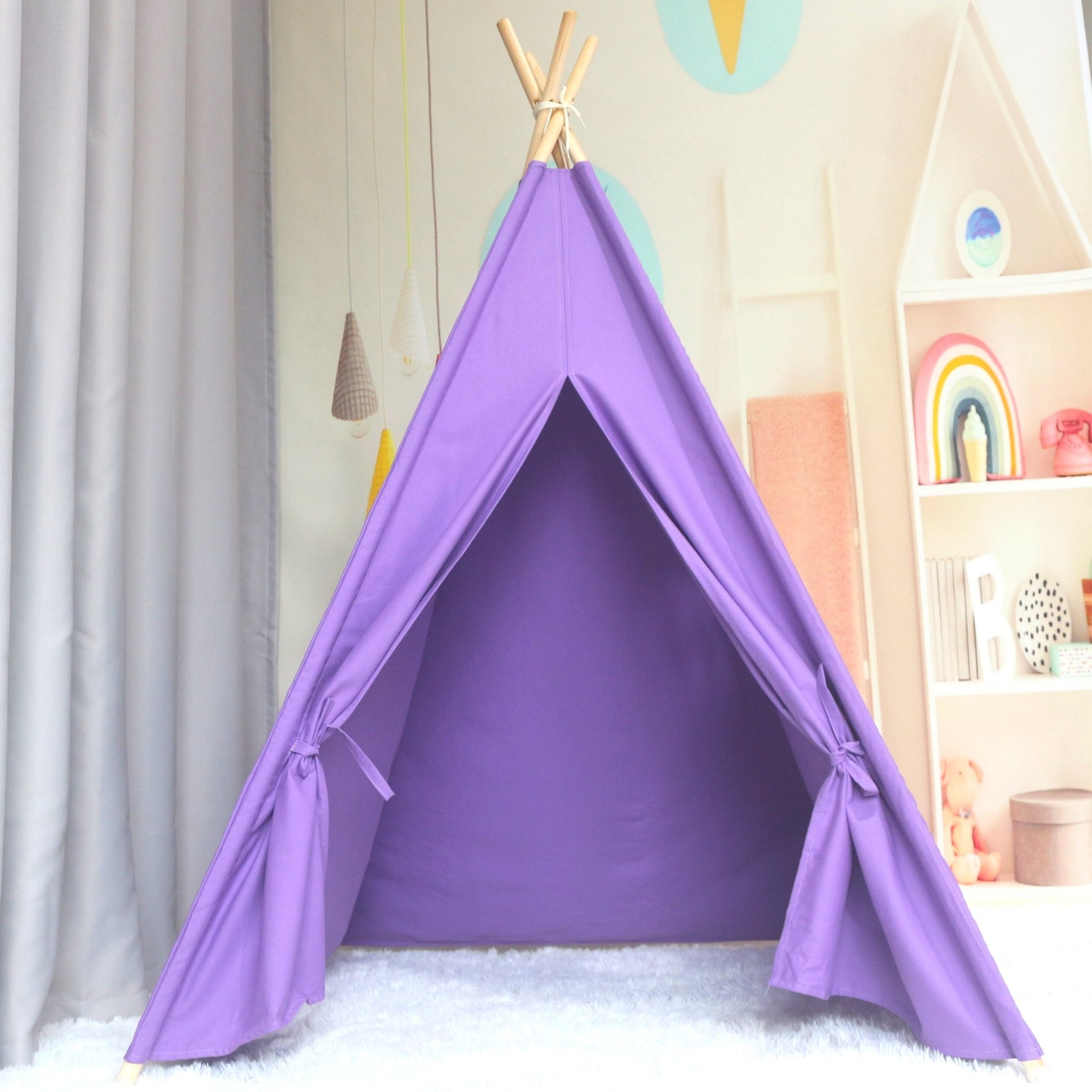 Purple Kids Teepee Tent, Teepee Tents With Lights, Pyramid Tents