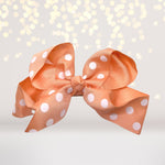 Girls peach Polka Dot Hair Bow, 5 inch girls bows for hair, polka dot accessories for hair, hair bow