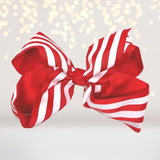 bow red and white stripe- red and white stripe hair barrette- striped bow for hair-hair accessories