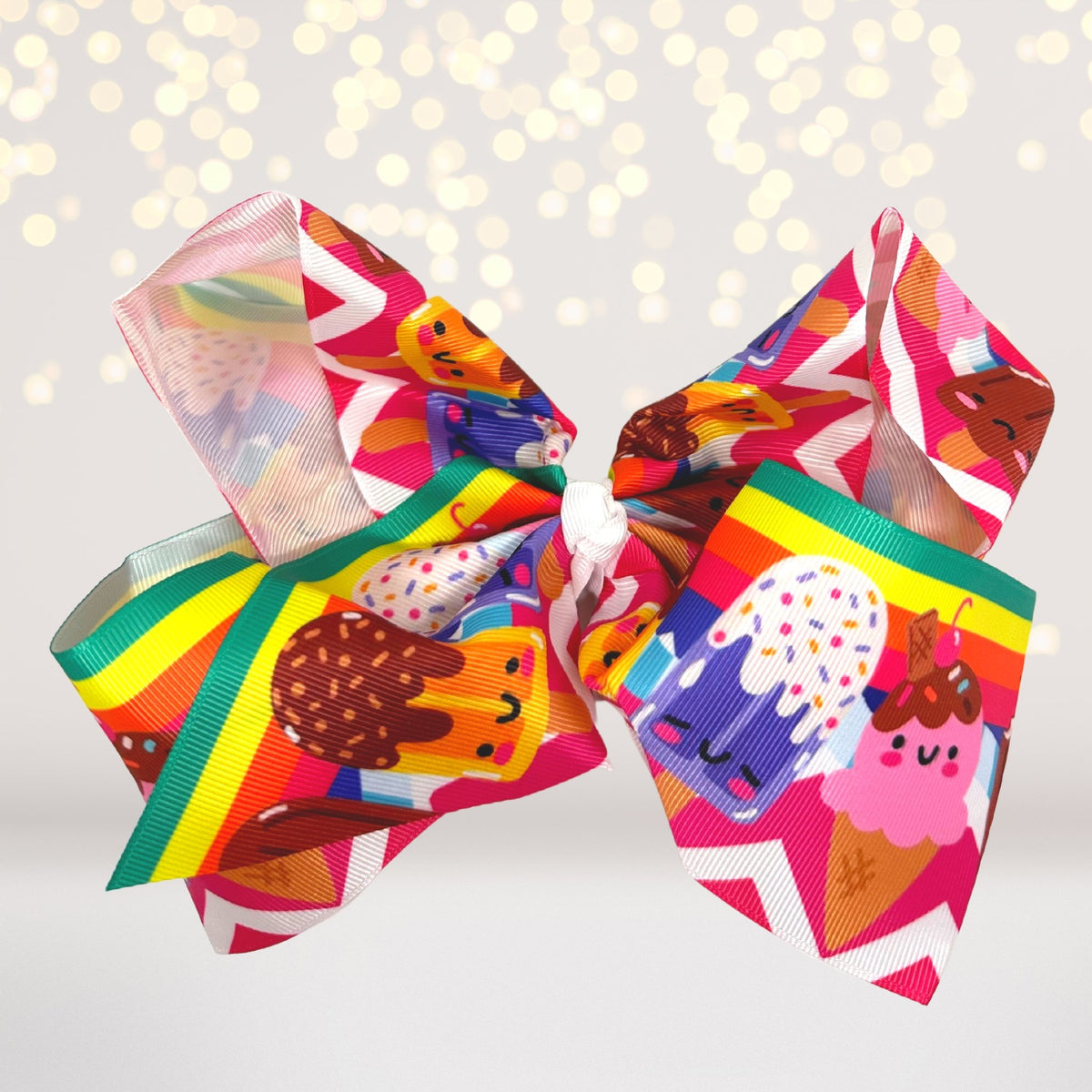 Rainbow Ice Cream bow for hair- Icing bows- rainbow ice cream hair barrettes