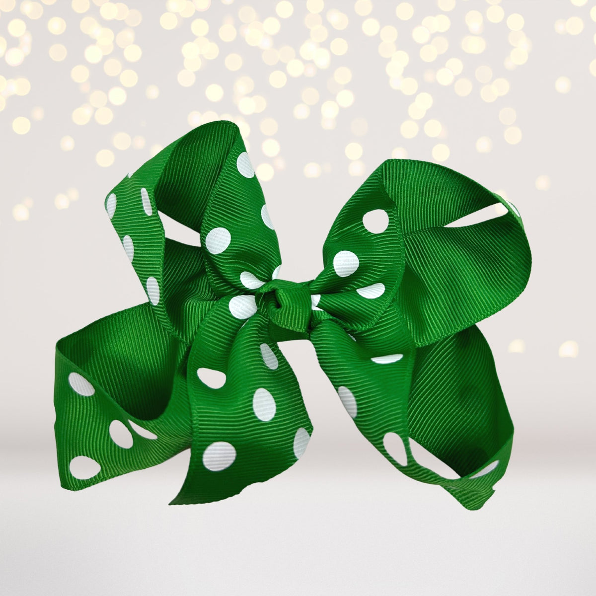 Girls green Polka Dot Hair Bow, 5 inch girls bows for hair, polka dot accessories for hair, hair bow