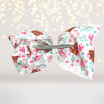 back of Gingerbread sugarplum bow for hair- icing bows- Christmas hair barrettes- Christmas bow for hair- Christmas hair bow