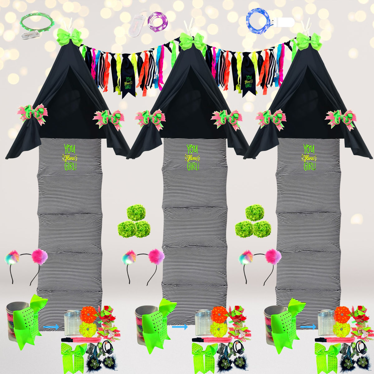 Glow Party-Glow in the Dark Party Sleepover Kit- Neon Party Supplies- 80's theme party supply kit