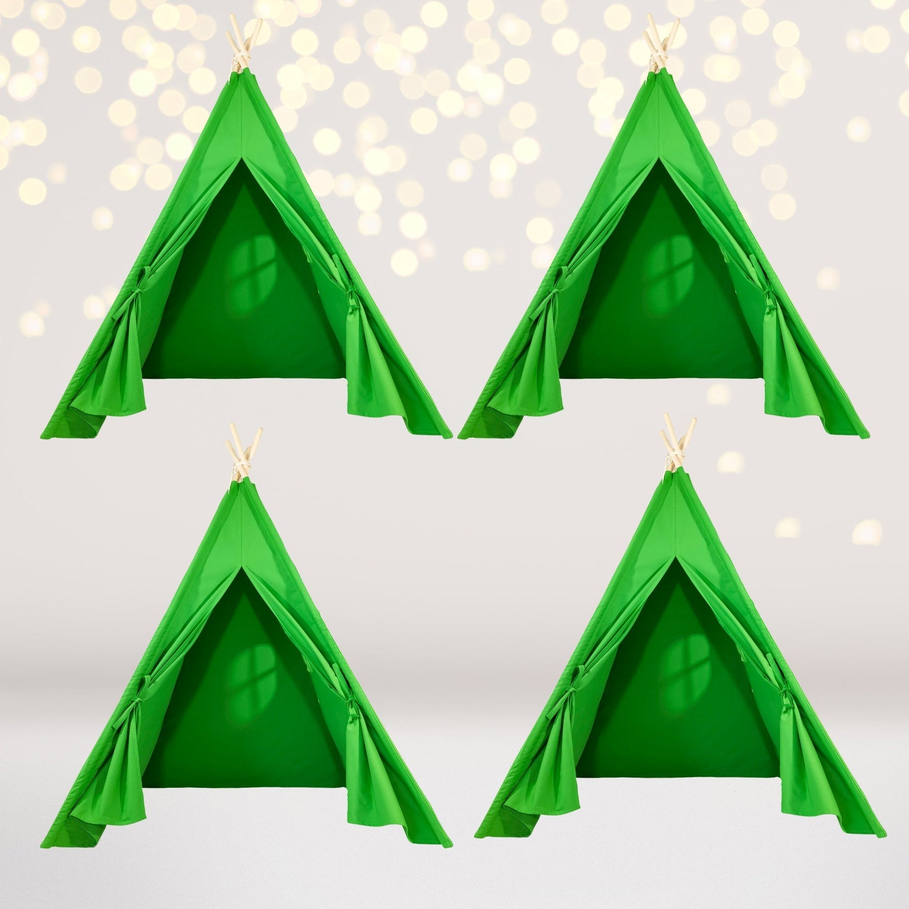 4 pack Kids Sleepover Tents-LUXE Kids Teepee Tent with Lights-Party Pack Kelly Green