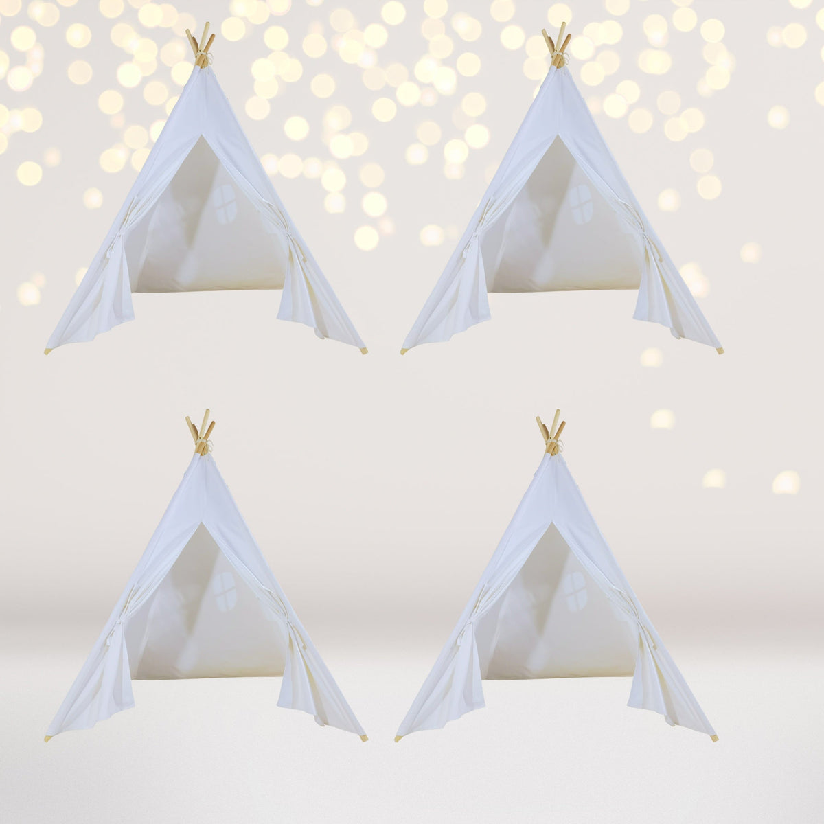 4 pack Kids Sleepover Tents-LUXE Kids Teepee Tent with Lights-Party Pack-White