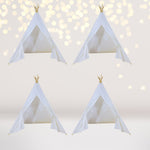 4 pack Kids Sleepover Tents-LUXE Kids Teepee Tent with Lights-Party Pack-White