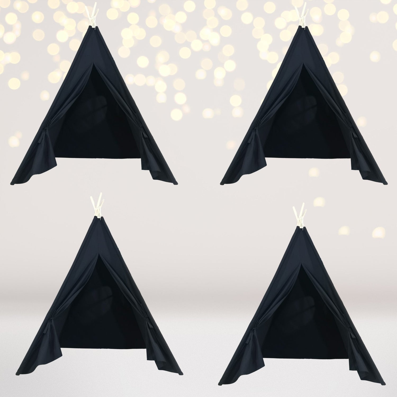 4 pack Kids Sleepover Tents-LUXE Kids Teepee Tent with Lights- Party Pack Black