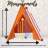 Orange Teepee Tent Measurements for our Halloween Sleepover Party Supplies kit- Halloween party supplies