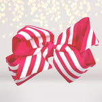 bow hot pink and white stripe- hot pink and white stripe hair barrette- striped bow for hair-hair accessories