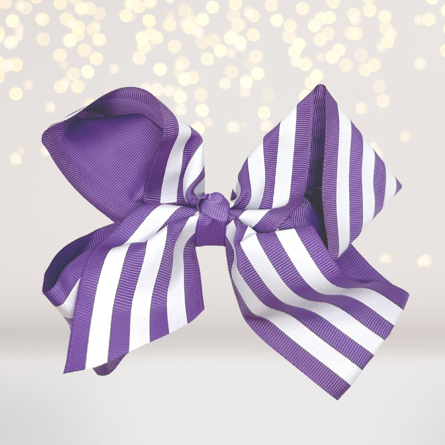 bow lavender and white stripe- lavender and white stripe hair barrette- striped bow for hair- hair accessories