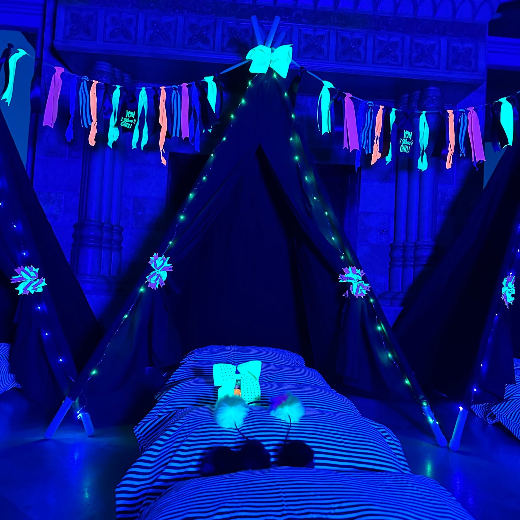 glow tent Glow Party-Glow in the Dark Party Supplies Sleepover Kit – Chicky Chicky Bling Bling