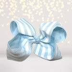 bow make blue and white stripe-pale blue and white stripe hair barrette- striped bow for hair- hair accessories