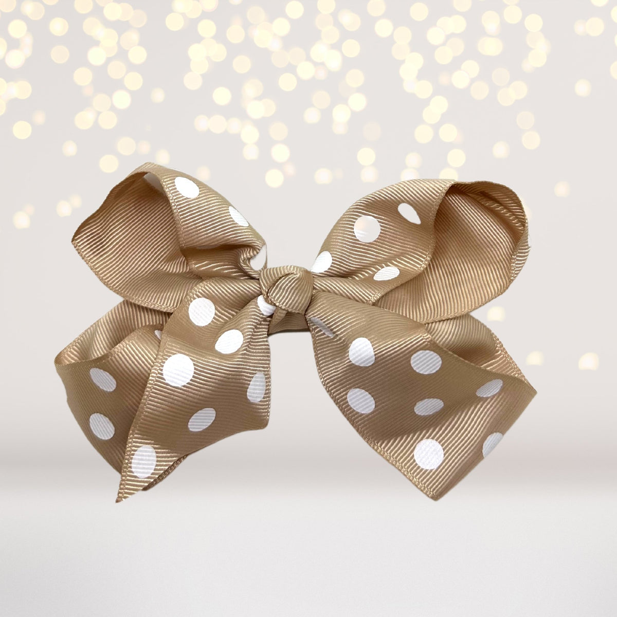 Girls khaki Polka Dot Hair Bow, 5 inch girls bows for hair, polka dot accessories for hair, hair bow