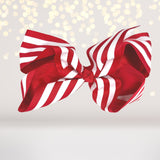 bow bright red and white stripe-bright red and white stripe hair barrette- striped bow for hair- hair accessories