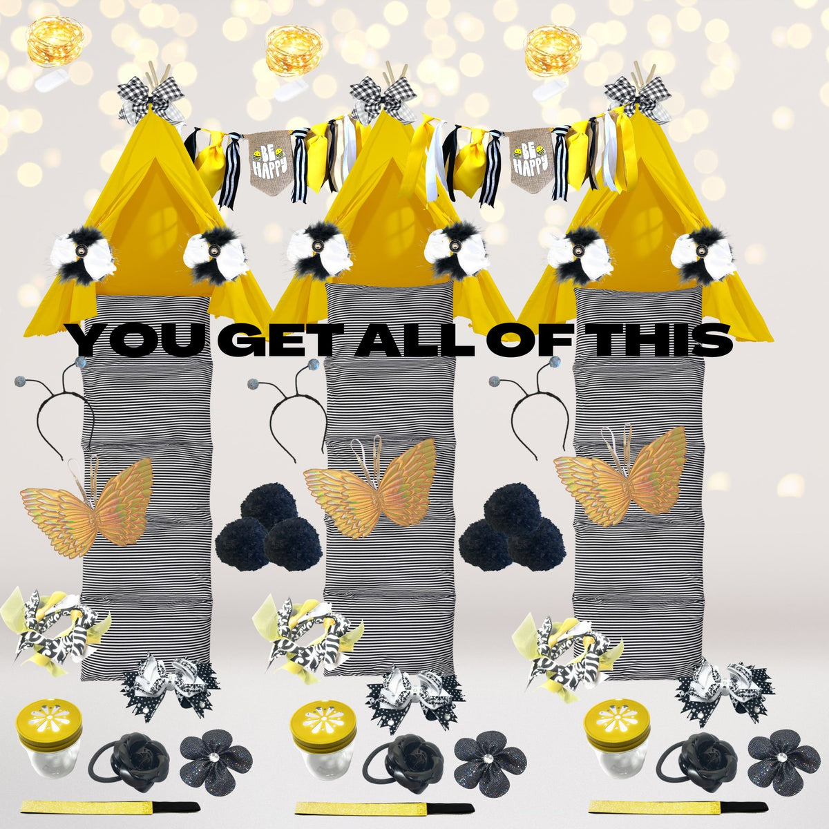 Beehive Party Decor- Bumble Bee Sleepover Party in a box- Bees Party Supplies, Bee Party Favors- Complete party bundle